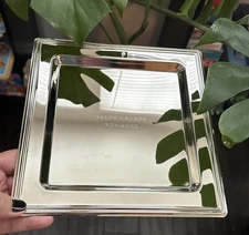 Ralph Lauren Romance Engraved Square Silver Chrome Vanity Tray 8.75"