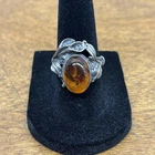 Art Nouveau Sterling Amber Ring Calla Lily Flower Leave Vintage SILVER Sz 7.5