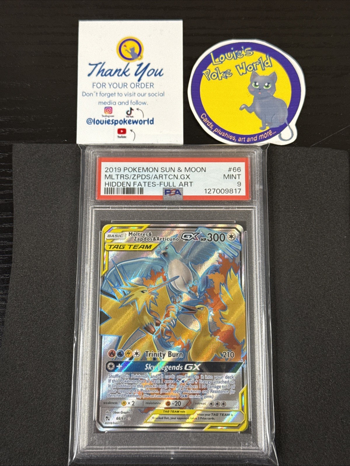 Pokemon 2019 Moltres & Zapdos & Articuno GX 66/68 Full Art Hidden Fates PSA 9