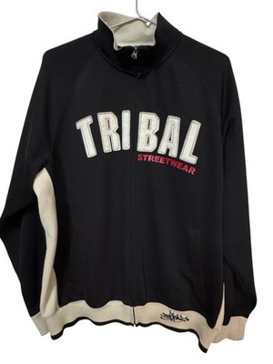 Vintage Tribal Gear Streetwear Black Cream Track Jacket Men s XL MINTY RARE