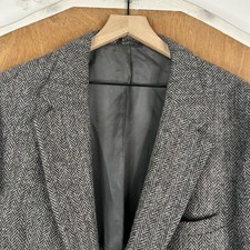 VTG Harris Tweed Blazer Mens 44R Gray Herringbone Sport Coat Wool Canvas Jacket