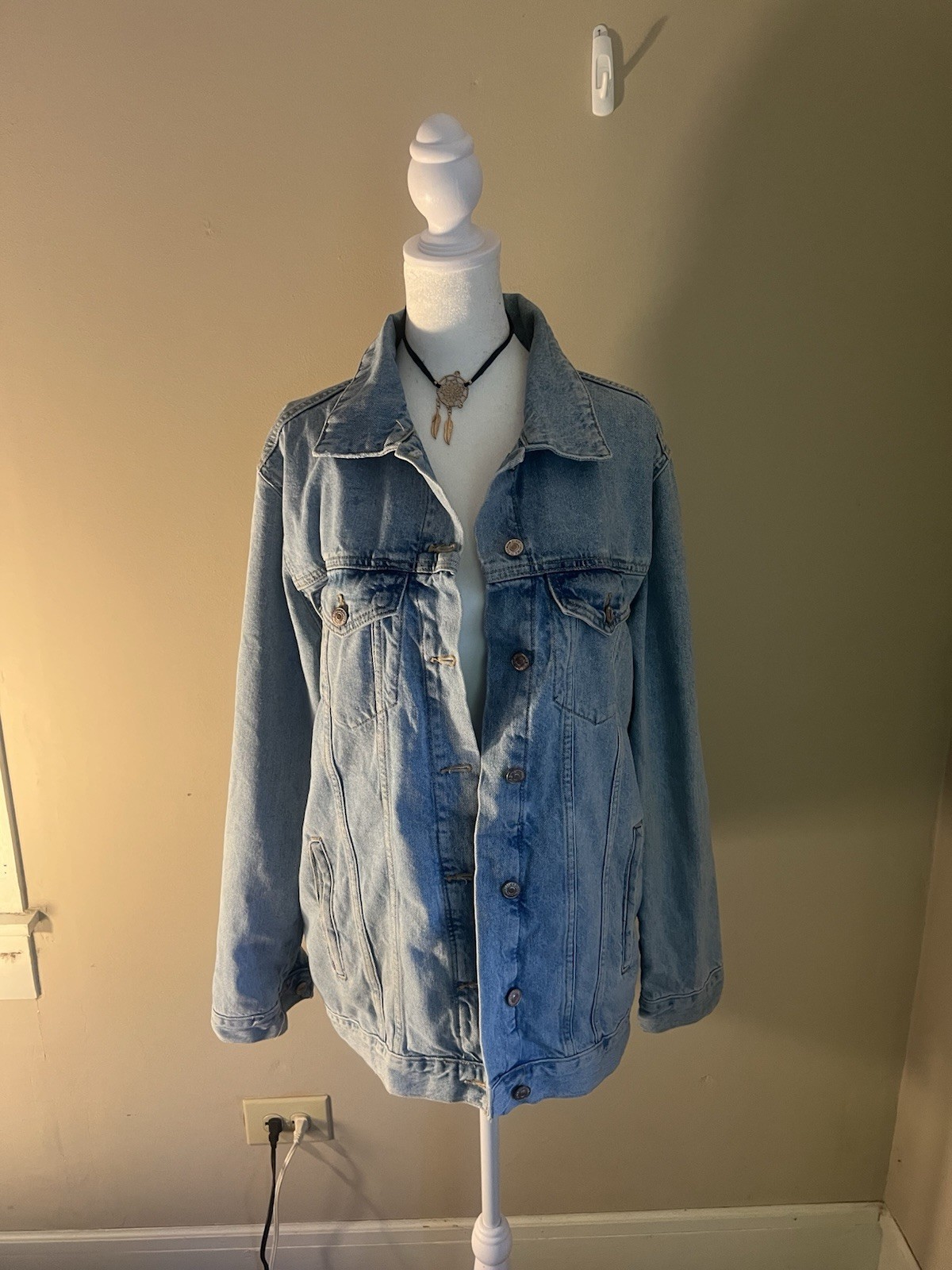 Y2KLight Blue Button Front Collared Long Denim Ja… - image 1