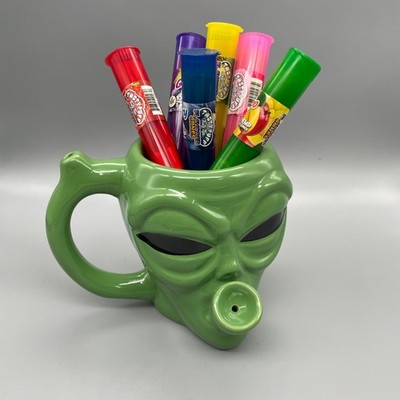Wake-N-Bake Alien Head Coffee Mug with 6 Tasty Puff Flavored Cones Free Shipping