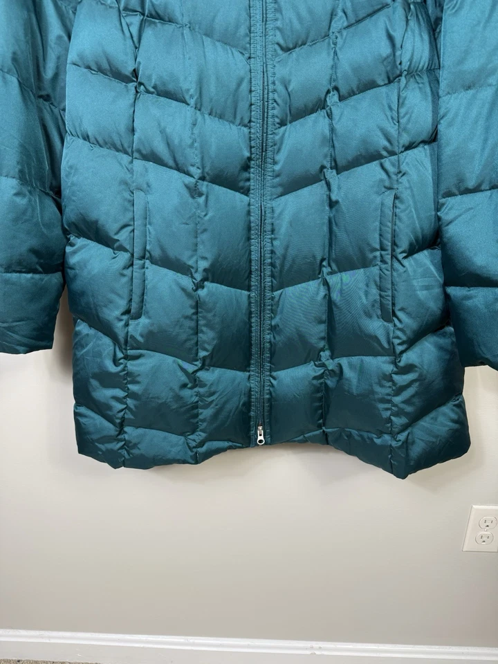 Lands End Coat Womens 2X (20-22) Blue Down Puffer Fur Hood Long Winter Jacket - Image 4 of 4