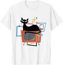 Retro Atomic Age Mid-Century Cat Vintage TV Modern T-Shirt