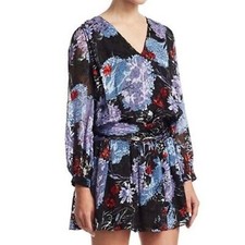 Alice + Olivia Tessie Burnout Floral Mini Dress Black Blue Sheer Drop Waist  2