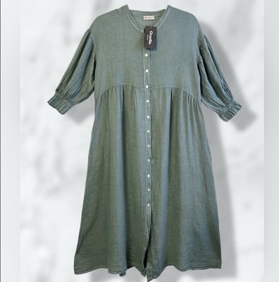 NWT Ornella Women s Poet Sleeve Button Front Boho Shift Dress / XXL