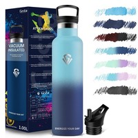 Trinkflasche 1L Edelstahl Auslaufsicher Mit Strohhalm, Bpa-Frei, Sport