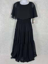 Julian Taylor Dress Women’s 10 Black Ruffle Tiered Smocked Waist Dark Femme New