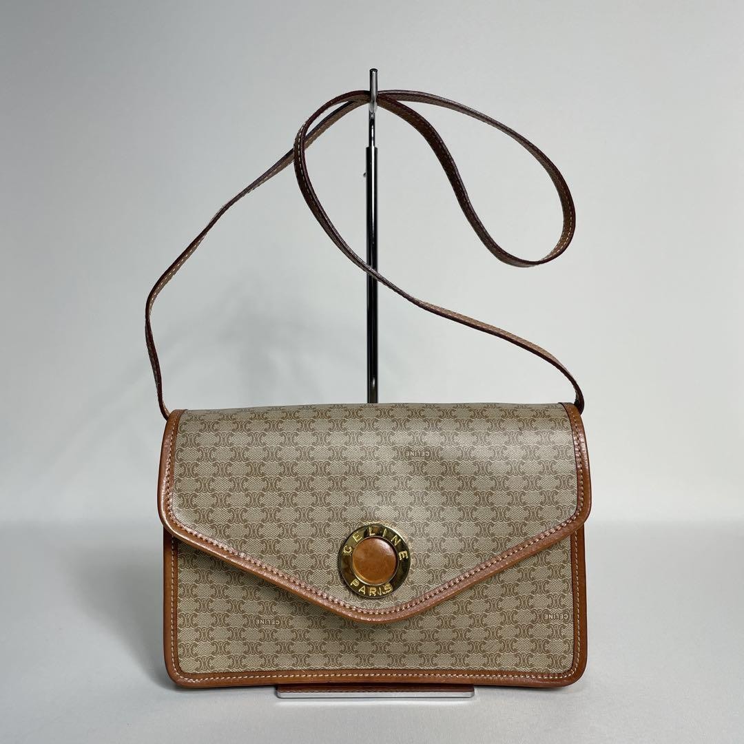 Celine Triomphe Circle Logo Brown PVC Shoulder Bag