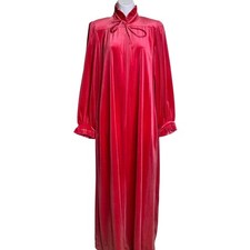 Vintage 70s Miss Elaine Women Pink Velvet Zip Front Maxi Robe Sz M Old Hollywood
