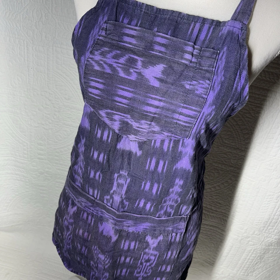 Inti Imports Cotton Apron Purple Pockets Pattern Aztec Made in Guatemala OS - Image 2 of 4