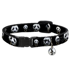 Cat Collar Breakaway with Bell Panda w/Gold Chain Black NARROW Fits 8.5-12"