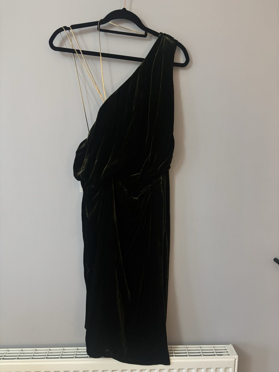 Reiss Una Velvet strappy Back Cocktail Dress Dark Green UK