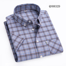 Mens Oxford Shirts Formal Business Short Sleeves Plaids Casual Dress Shirts Tops