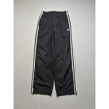 Adidas Track Pants Kids L Black 3-Stripe Windbreaker Zip Ankle Y2K Athletic