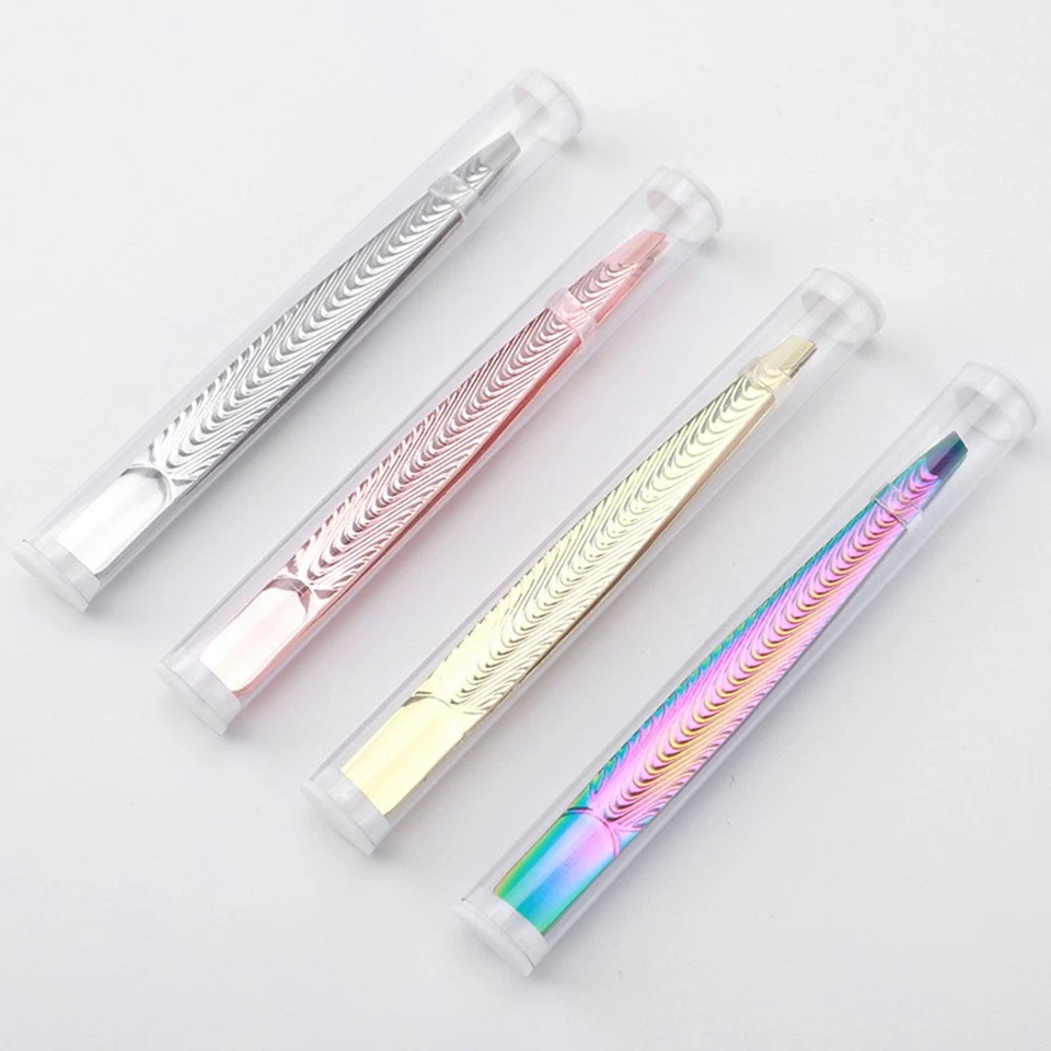 Lash Applicator Slanted Flat Tip Eyebrow Tweezer Eyelash Clip Beard Hair Remove☾ - Image 2 of 4