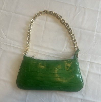 Zara Green Croc Embossed Baguette Shoulder Bag Gold Chain Y2K Trendy Purse