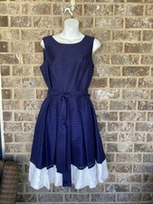 NWT Tommy Hilfiger Women’s Sleeveless Fit & Flare Dress Blue White Size 8