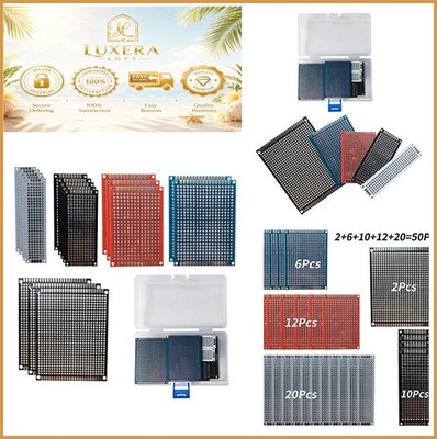 50 Pcs Double Sided PCB Board Prototype Kit 5 Sizes 4 Color FR4 1.6mm Soldering