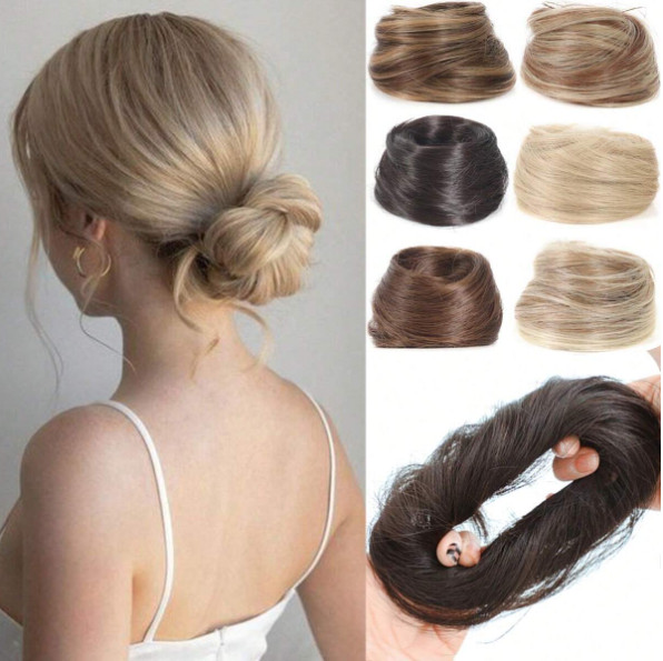 1 pieza moños de pelo liso moño cola de caballo peinado sintético Updo Donut cabello