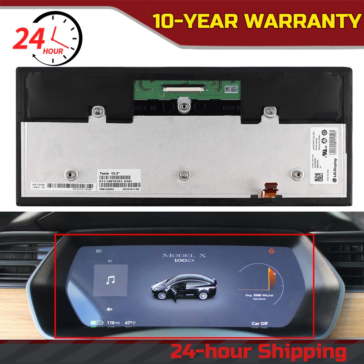 LCD Display Replacement Fits Tesla Model S/S2/X GEN 2 Digital Instrument Cluster