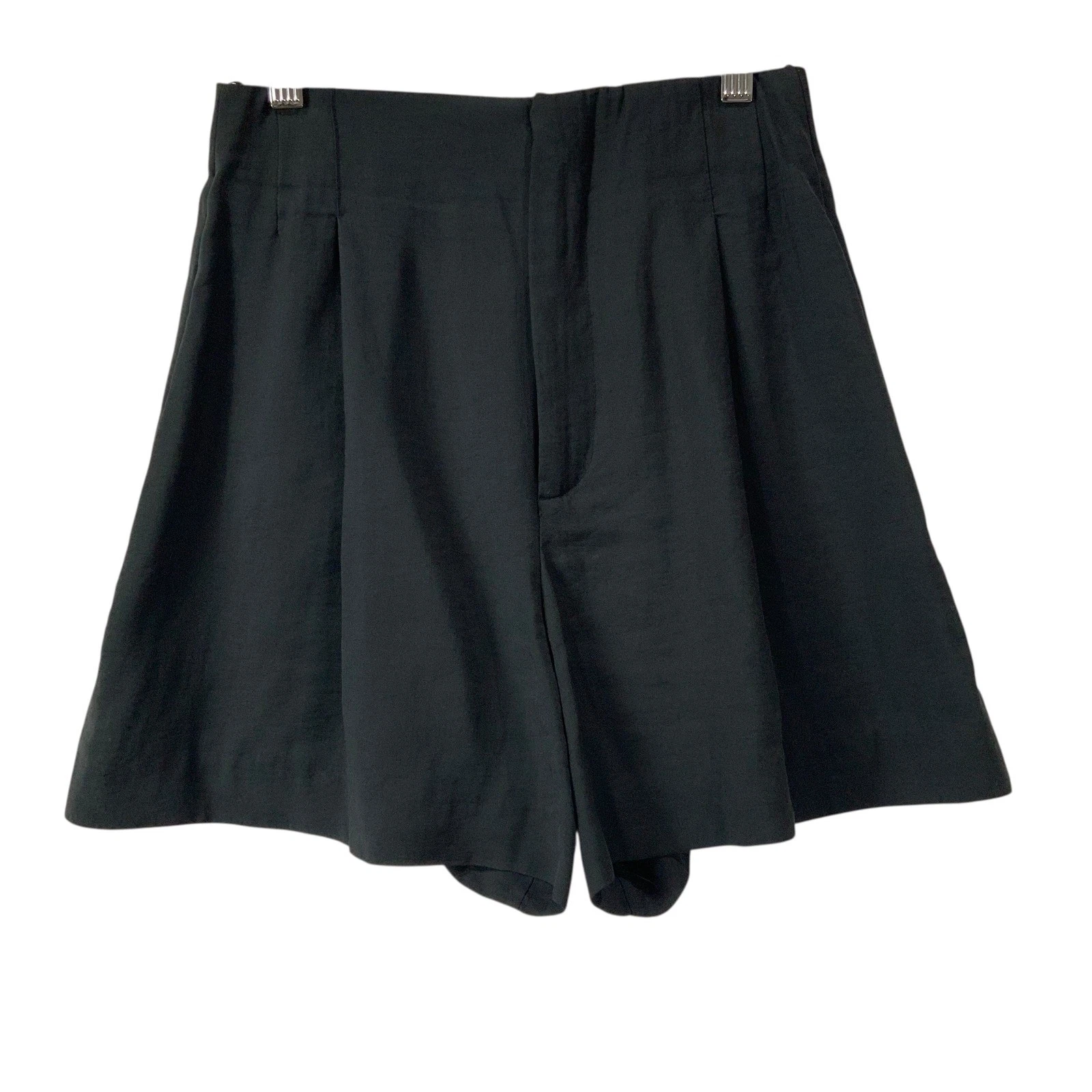 ZARA Black Wide Leg Pleated Tailored Shorts Size XS Zip-Button Closure 4" Inseam