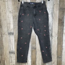 Juniors Hollister Curvy High Rise Black Rose Tapered Leg Mom Jeans Size 5 R EUC
