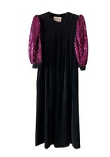 Vintage 80’s David Brown Velvet Sequin Sleeve Maxi Dress Duster USA Made M Glam