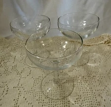 3 Duralex France Clear Glass Coupe Dessert Cocktail Glasses Vintage Hex Stem