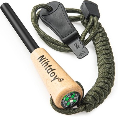 Ferro Rod Fire Starter Kit   Carbon Steel Striker & Compass-Integrated Hardwoo