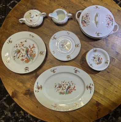 16pc Antique Bohemia Czecho-Slovakia Bird of Paradise China Set - 1920s-1940s