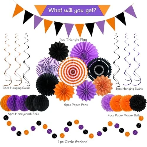 Abanicos de Papel Decoraciones Fiesta Halloween, Temporada de Graduación Colgante Púrpura 1 Foto 3 de 4