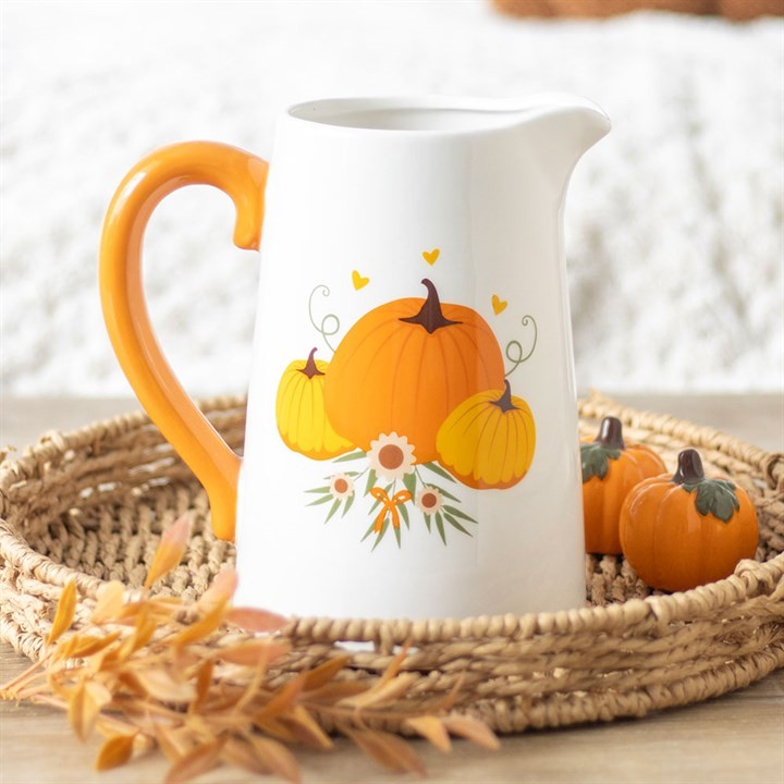 Autumn Pumpkin Ceramic Flower Jug Vase. Kitchen Decoration Jug Vase