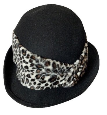 100% Wool Jennifer Moore Vintage Black Hat W/Leopard Print  display picture 1