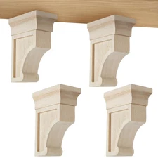 Briwooody 4 Pcs 2 1/2"w x 6"d x 8"h Rubberwood Traditional Wood Corbel Bracke...