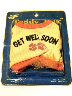 VTG Russ Teddy Talk Shirt Bear Clothes Get Well Soon Pink & White 1724 NOS READ