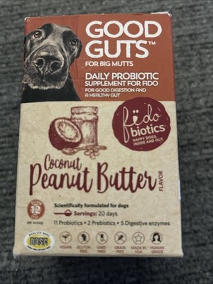 Fidobiotics Good Guts, Daily Probiotic Big Mutts Dogs Coconut Peanut Butter 6/26