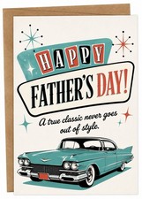 Happy Father&rsquo;s Day Card for Dad Retro Car Design Blank Inside w/ Kraft Envelope