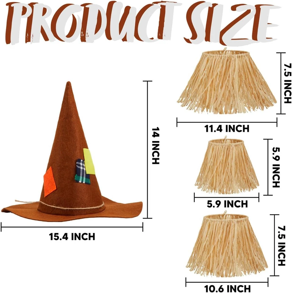 Conjunto de Disfraz de Espantapájaros con Sombrero de Paja y Falda para Niños, Mujeres y Hombres Foto 4 de 4