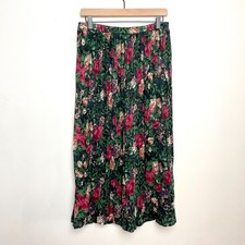 Vintage 90s Floral Midi Skirt Sz Medium Pleated Flowy Fairy Cottage Romantic
