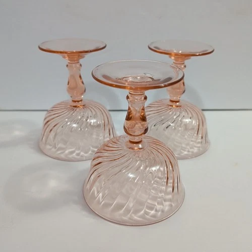 Set Of 3 Arcoroc France Rosaline Pink Swirl Sherbet Champagne Depression Glass