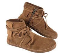 UGG Bootie Reide Ankle Moc Sueded Leather Ws 6 Brown Side Zip Flat Boho Festival