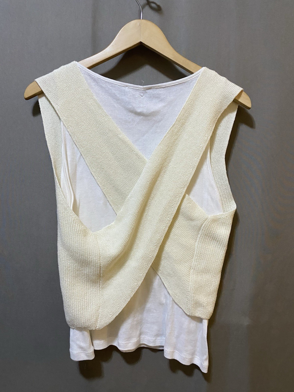 NWOT ZARA Women Sleeveless Layered-Look Faux 2-Piece Knit Top Size L White/Cream thumbnail 7
