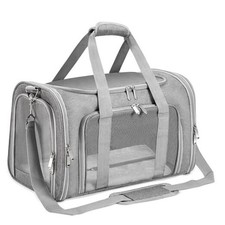 Soft-Sided Cat/Dog/Pet Carrier, Collapsible Pets Travel 17"L x 11"W x 11"H GRAY