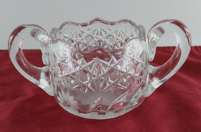 Antique American Brilliant Lead Crystal Sugar Cube Bowl Etched Flowers ABP