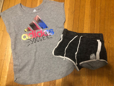 Justice Adidas Girls Lot Of Shirt/top Shorts Size:7/8 EUC