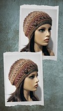 handmade crochet womans button hat beanie boundless brown puffs