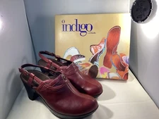 Indigo by Clarks Dark Red Leather Mule with Ankle Strap 7 Medium 82646