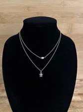 ZAD Double Layered Chain Necklace Turtle & Fresh Water Pearl Pendant 16-18”